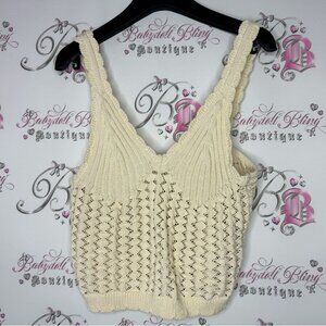 H&M tank top crochet knit seashell beach vibes boho cream white luxe stretchy
